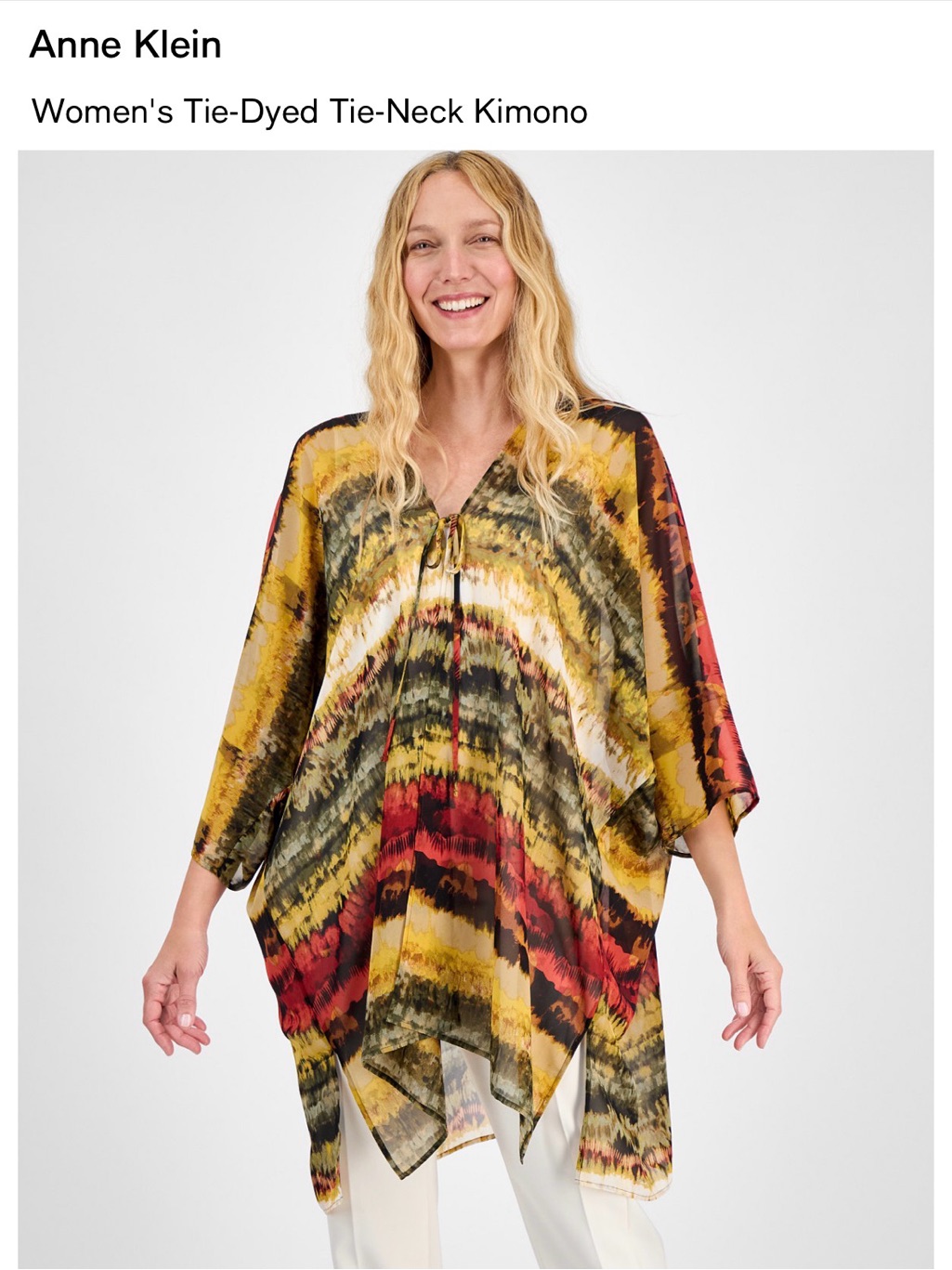 Anne Klein Women's Tie-Dyed Tie-Neck Kimono